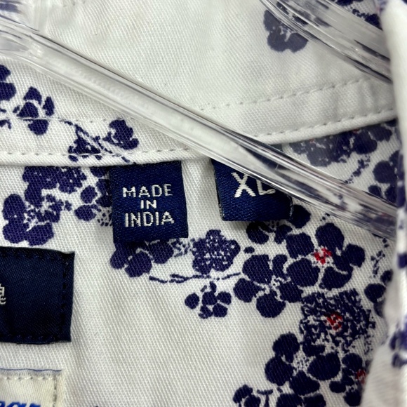 Superdry Mens XL Button Up Shirt White Blue Purple Floral Modal Cotton Short Slv - Picture 5 of 9